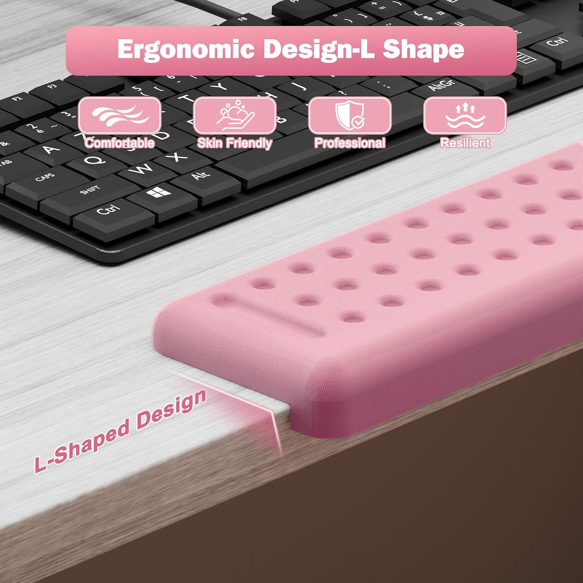 L-Shaped Desk Long Wrist Rest Elbow 60CM, Light Pink Arm Rest Desk