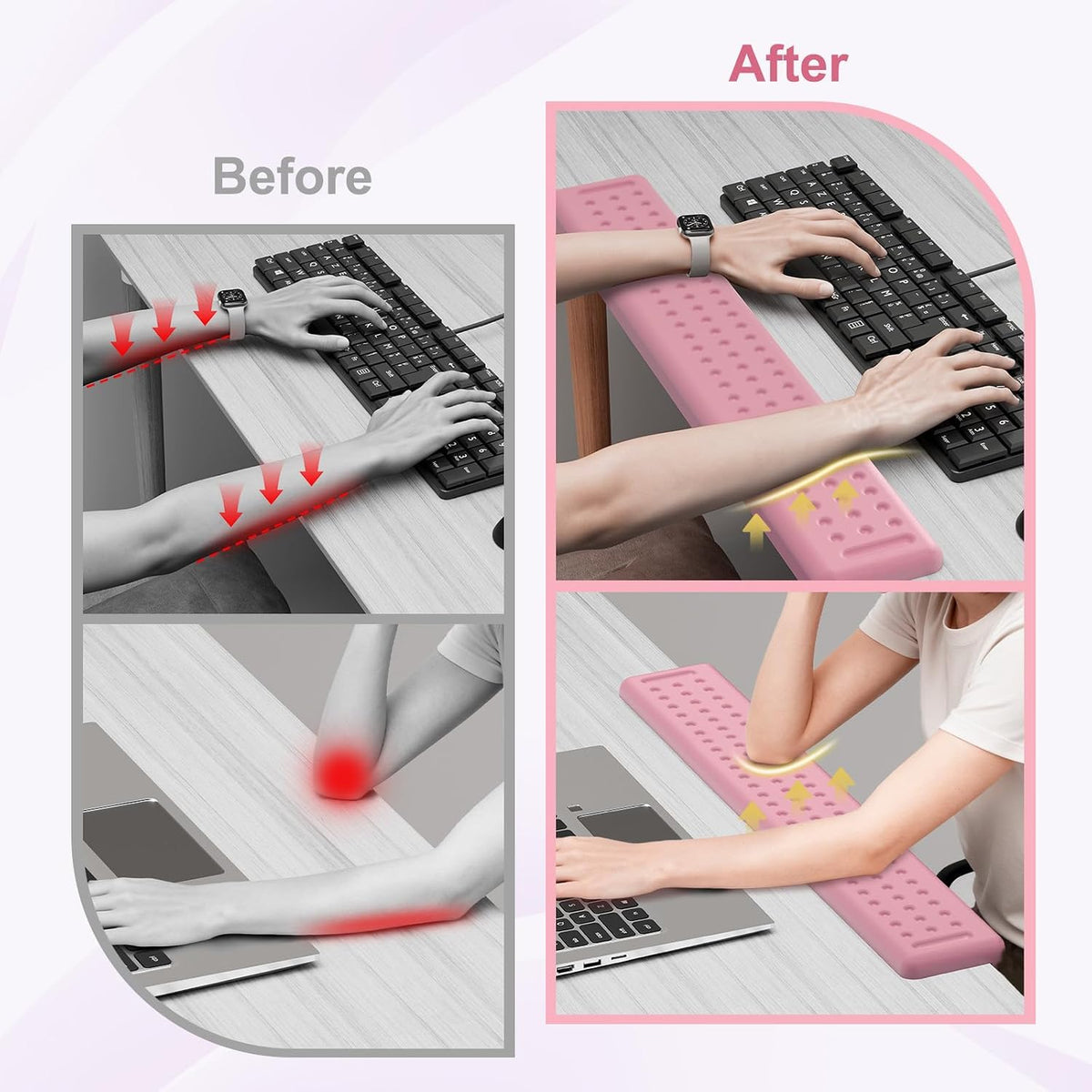 L-Shaped Desk Long Wrist Rest Elbow 60CM, Light Pink Arm Rest Desk