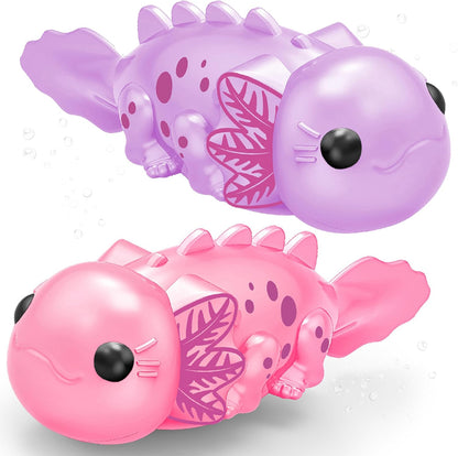 Robotic Pets Alive Swimming Axolotl Electric Baby Axolotl Fish Bath Toys ( 2-Pack Pink /Purple) for Kids 18M+