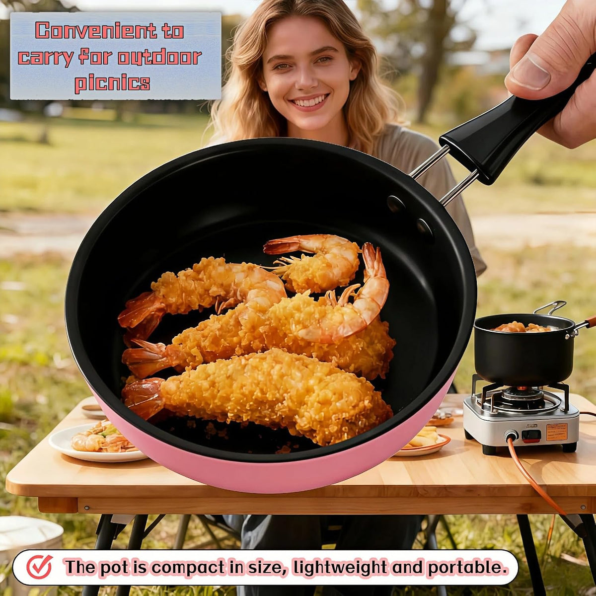 4.7 Inch Mini Frying Pan, Black Non-Stick Egg Pan with Hanging Hole, Flat Bottom Design for Gas, Induction, Electric Stove, Perfect for Single Serve Breakfast, Omelets & Camping, RV Use (Pink)