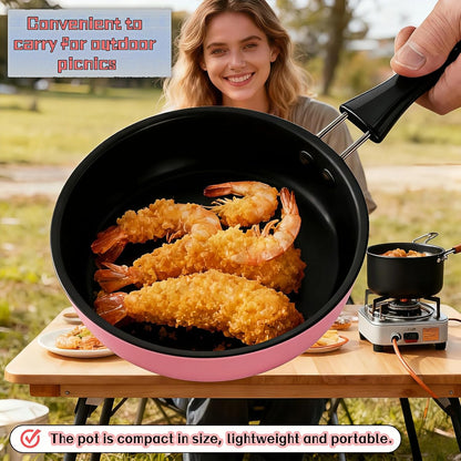 4.7 Inch Mini Frying Pan, Black Non-Stick Egg Pan with Hanging Hole, Flat Bottom Design for Gas, Induction, Electric Stove, Perfect for Single Serve Breakfast, Omelets & Camping, RV Use (Pink)