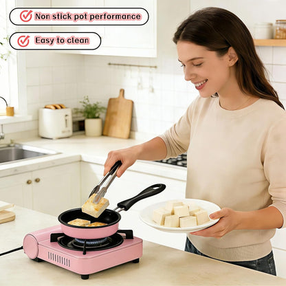 4.7 Inch Mini Frying Pan, Black Non-Stick Egg Pan with Hanging Hole, Flat Bottom Design for Gas, Induction, Electric Stove, Perfect for Single Serve Breakfast, Omelets & Camping, RV Use (Pink)