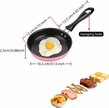 4.7 Inch Mini Frying Pan, Black Non-Stick Egg Pan with Hanging Hole, Flat Bottom Design for Gas, Induction, Electric Stove, Perfect for Single Serve Breakfast, Omelets & Camping, RV Use (Pink)