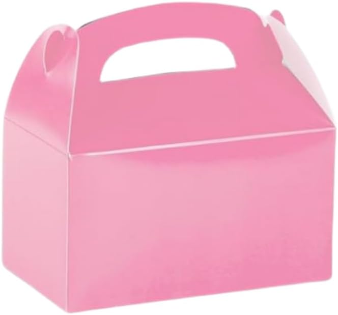 12 Pack Treat Boxes, 6.2x3.6x3.3 Inches Candy Gift Boxes, Party Favor With Handles, Paper Gift Boxes for Kids, Snacks, Candy, Toys, Birthday, Wedding, Halloween, Christmas (Pink)