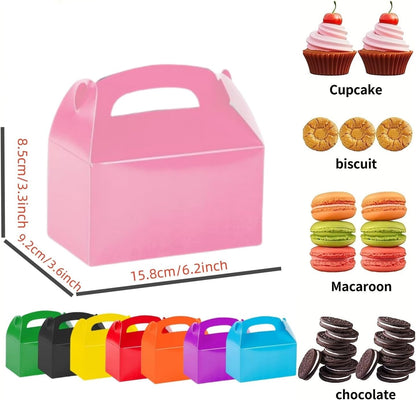 12 Pack Treat Boxes, 6.2x3.6x3.3 Inches Candy Gift Boxes, Party Favor With Handles, Paper Gift Boxes for Kids, Snacks, Candy, Toys, Birthday, Wedding, Halloween, Christmas (Pink)