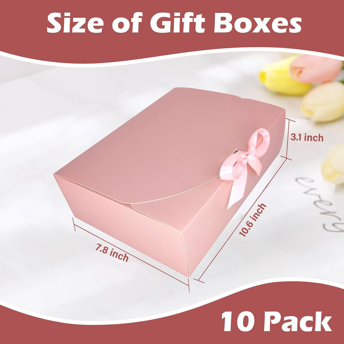 10 PCS Pink Gift Boxes with Lids, 10.6x7.8x3.1 Inch Proposal Boxes
