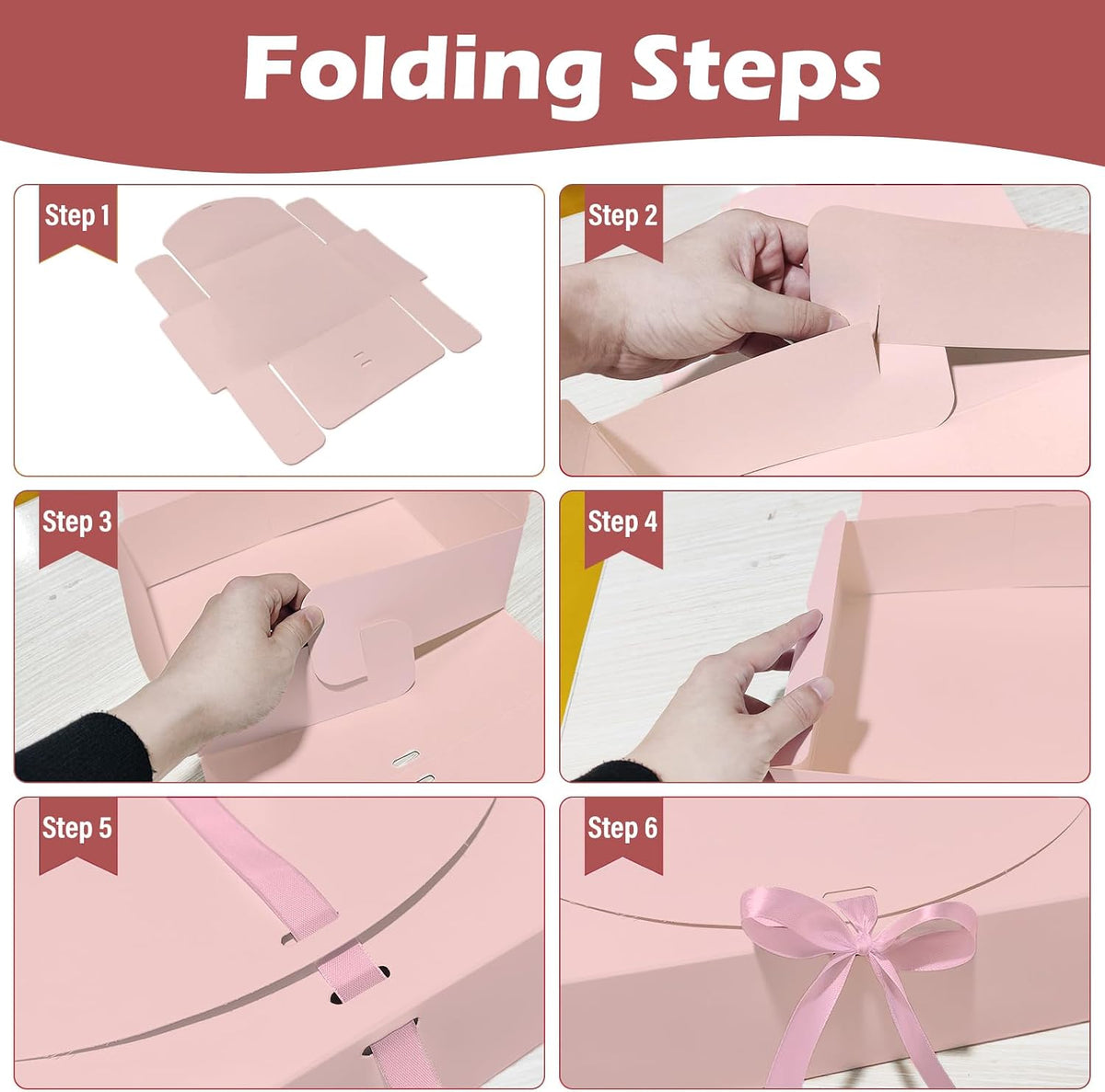 10 PCS Pink Gift Boxes with Lids, 10.6x7.8x3.1 Inch Proposal Boxes