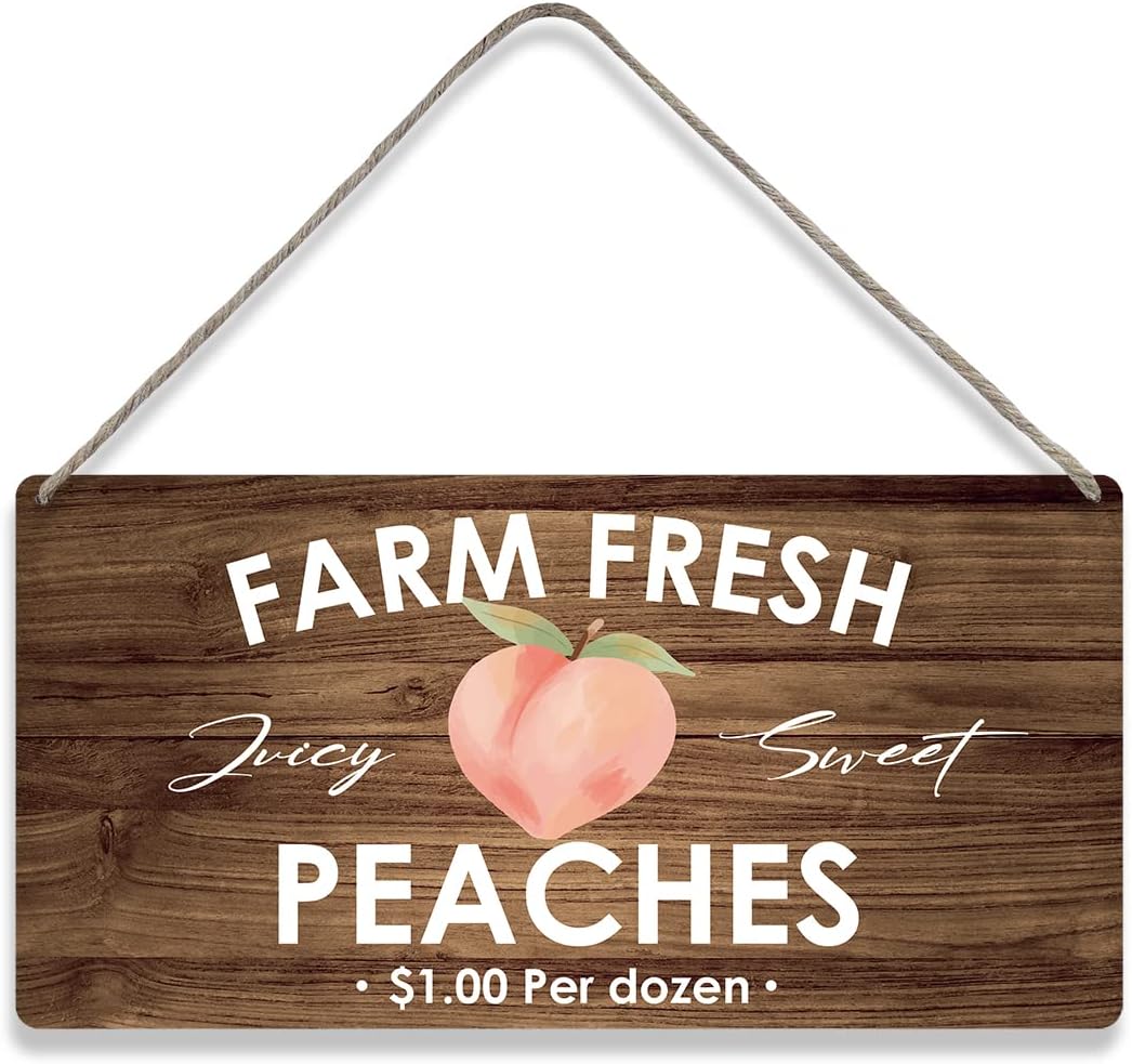 Country Style Peaches Farmhouse Wooden Signs Rustic Farm fresh Peaches Hanging Wall Plaque Sign Home Kitchen Decor Present