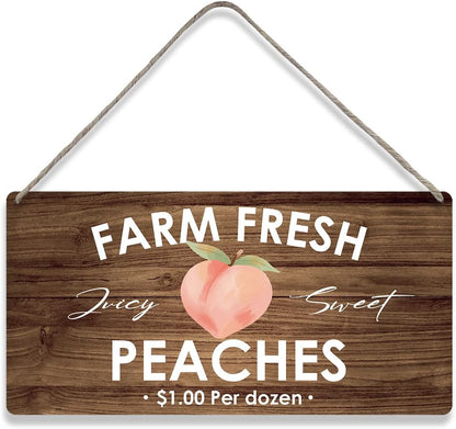 Country Style Peaches Farmhouse Wooden Signs Rustic Farm fresh Peaches Hanging Wall Plaque Sign Home Kitchen Decor Present