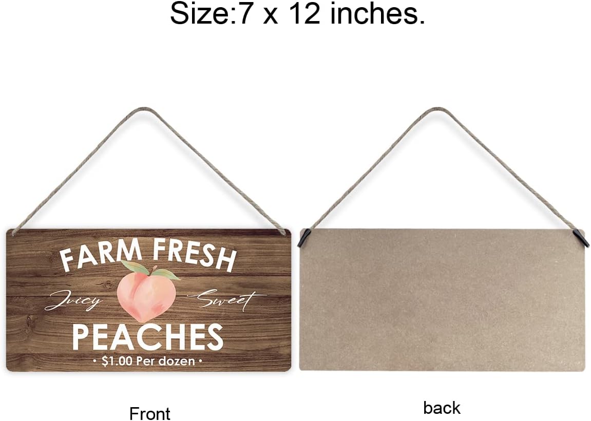 Country Style Peaches Farmhouse Wooden Signs Rustic Farm fresh Peaches Hanging Wall Plaque Sign Home Kitchen Decor Present