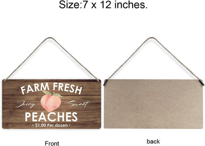 Country Style Peaches Farmhouse Wooden Signs Rustic Farm fresh Peaches Hanging Wall Plaque Sign Home Kitchen Decor Present