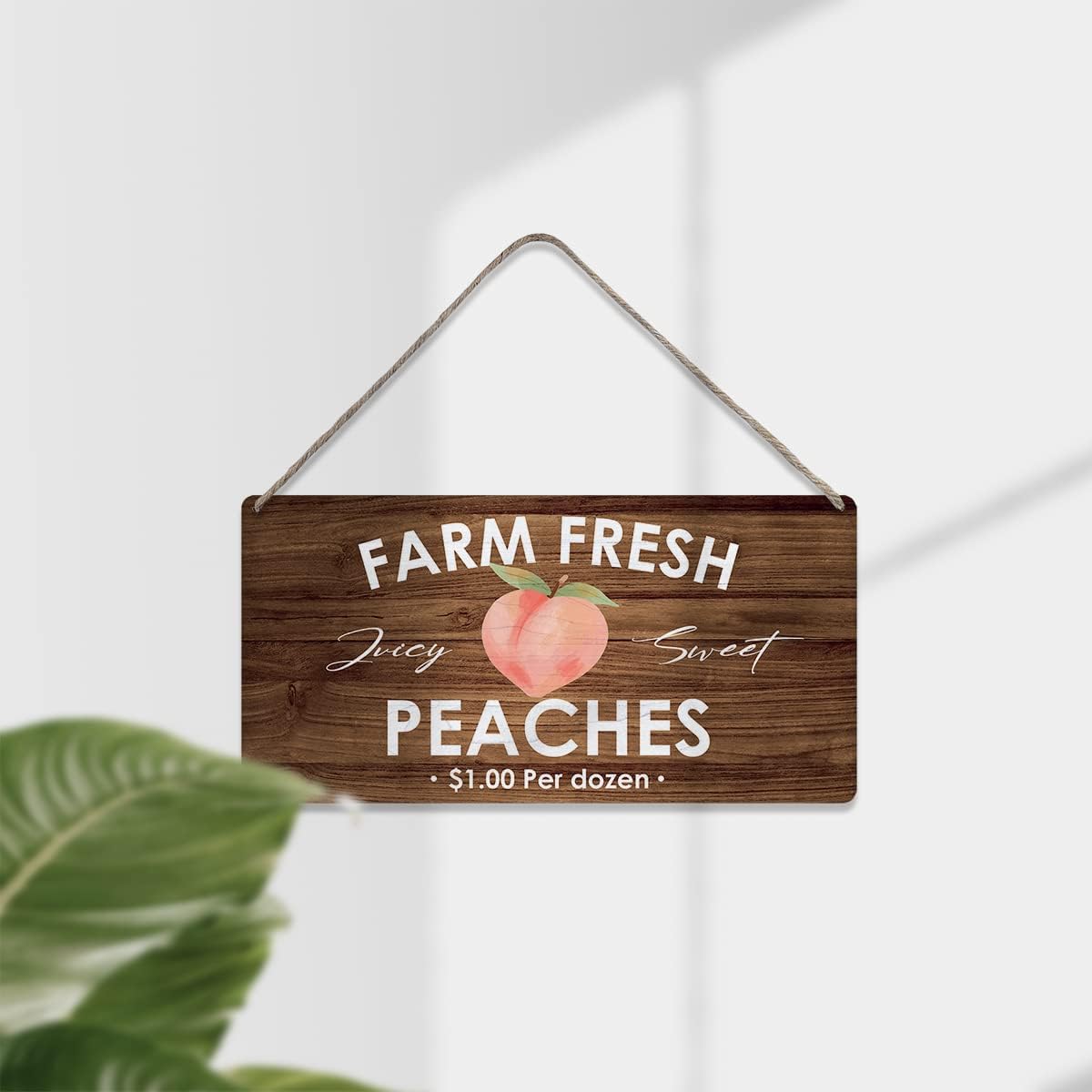 Country Style Peaches Farmhouse Wooden Signs Rustic Farm fresh Peaches Hanging Wall Plaque Sign Home Kitchen Decor Present