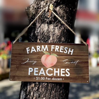 Country Style Peaches Farmhouse Wooden Signs Rustic Farm fresh Peaches Hanging Wall Plaque Sign Home Kitchen Decor Present