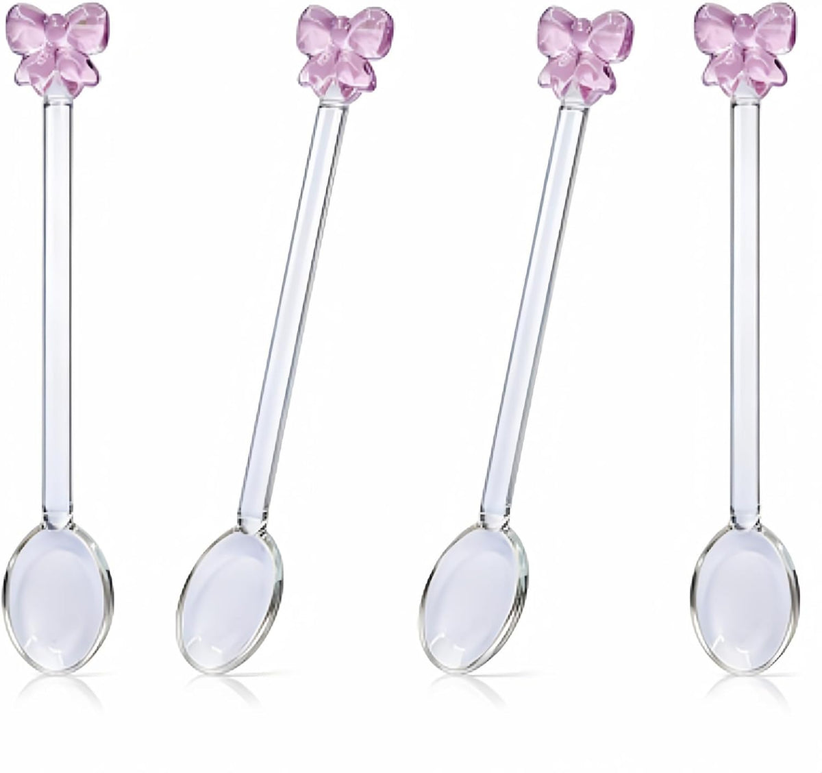 4 Pcs Reusable Pink Bow Glass Spoons Pink Coffee Spoon Dessert coffee stirrer spoon for Bridal engagement party, Wedding, Housewarming,Coquette Bow Party Bachelorette Decoration
