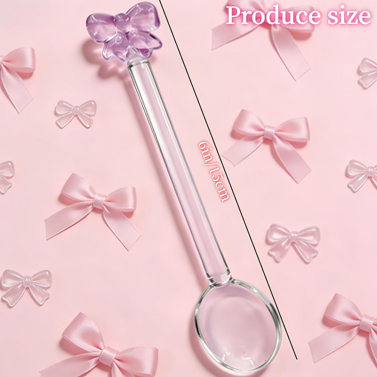 4 Pcs Reusable Pink Bow Glass Spoons Pink Coffee Spoon Dessert coffee stirrer spoon for Bridal engagement party, Wedding, Housewarming,Coquette Bow Party Bachelorette Decoration