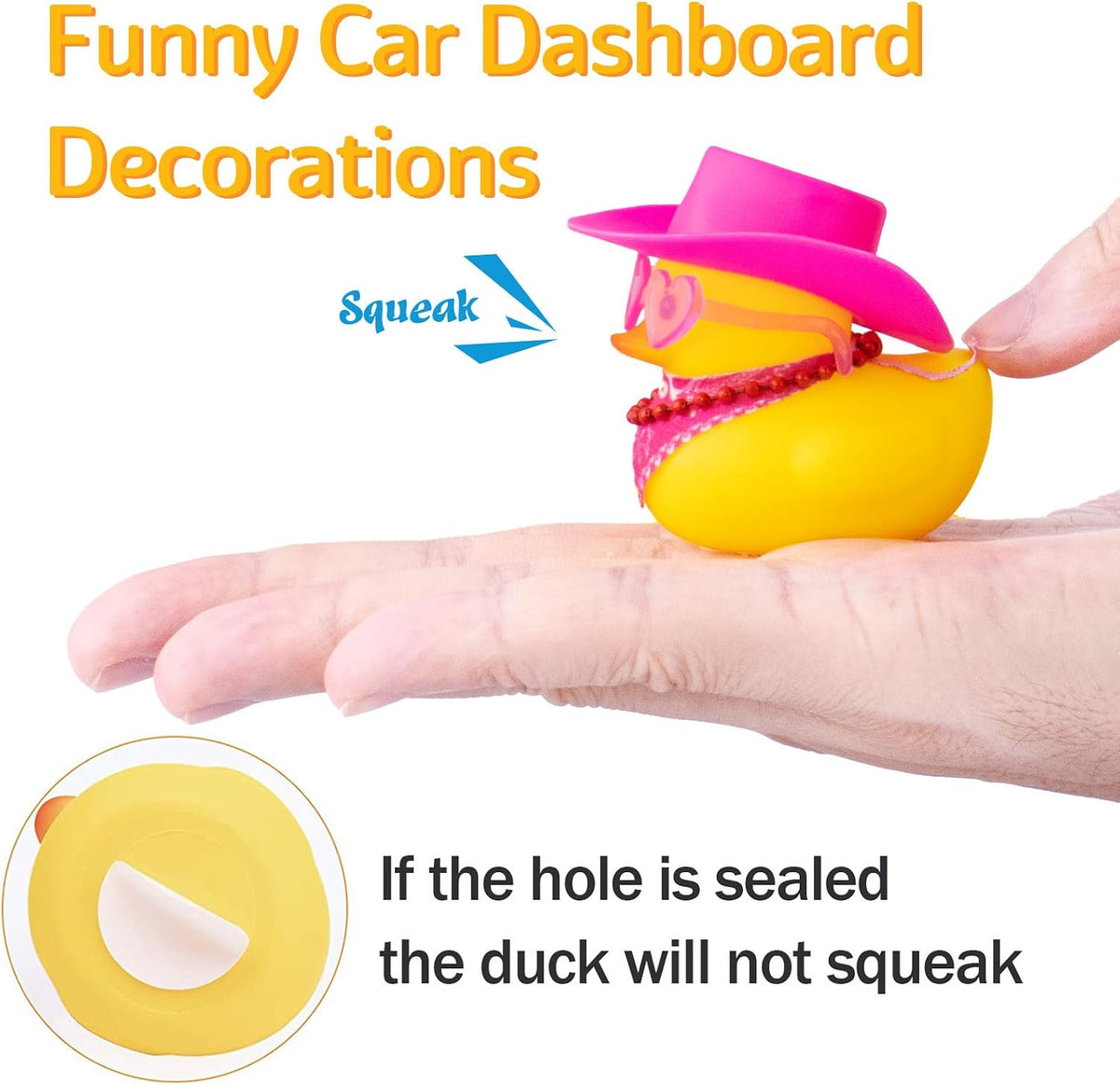 Car Rubber Cowboy Duck, Yellow Ducks Decoration Dashboard with Cowboy Hat Necklace Sunglasses, Pink