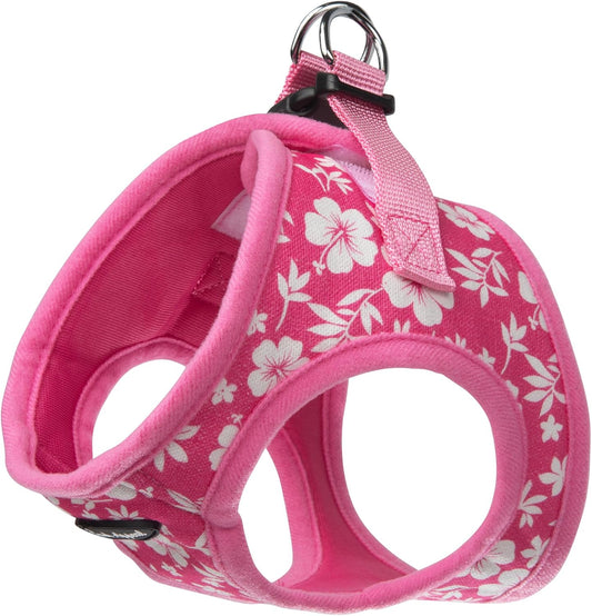 Pink Hibiscus Step-in Dog Harness for XS to Small Sized Pets – Updated Sizing, Re-Measuring is Essential – Soft Vest Harness – Anti-Choke with Adjustable Strap & Heavy Duty Clip – S