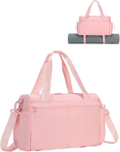Small Gym Bag, Mini Gym Bag with Yoga Mat Holder & Wet Compartment, Pink