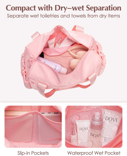 Small Gym Bag, Mini Gym Bag with Yoga Mat Holder & Wet Compartment, Pink