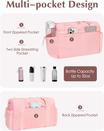 Small Gym Bag, Mini Gym Bag with Yoga Mat Holder & Wet Compartment, Pink