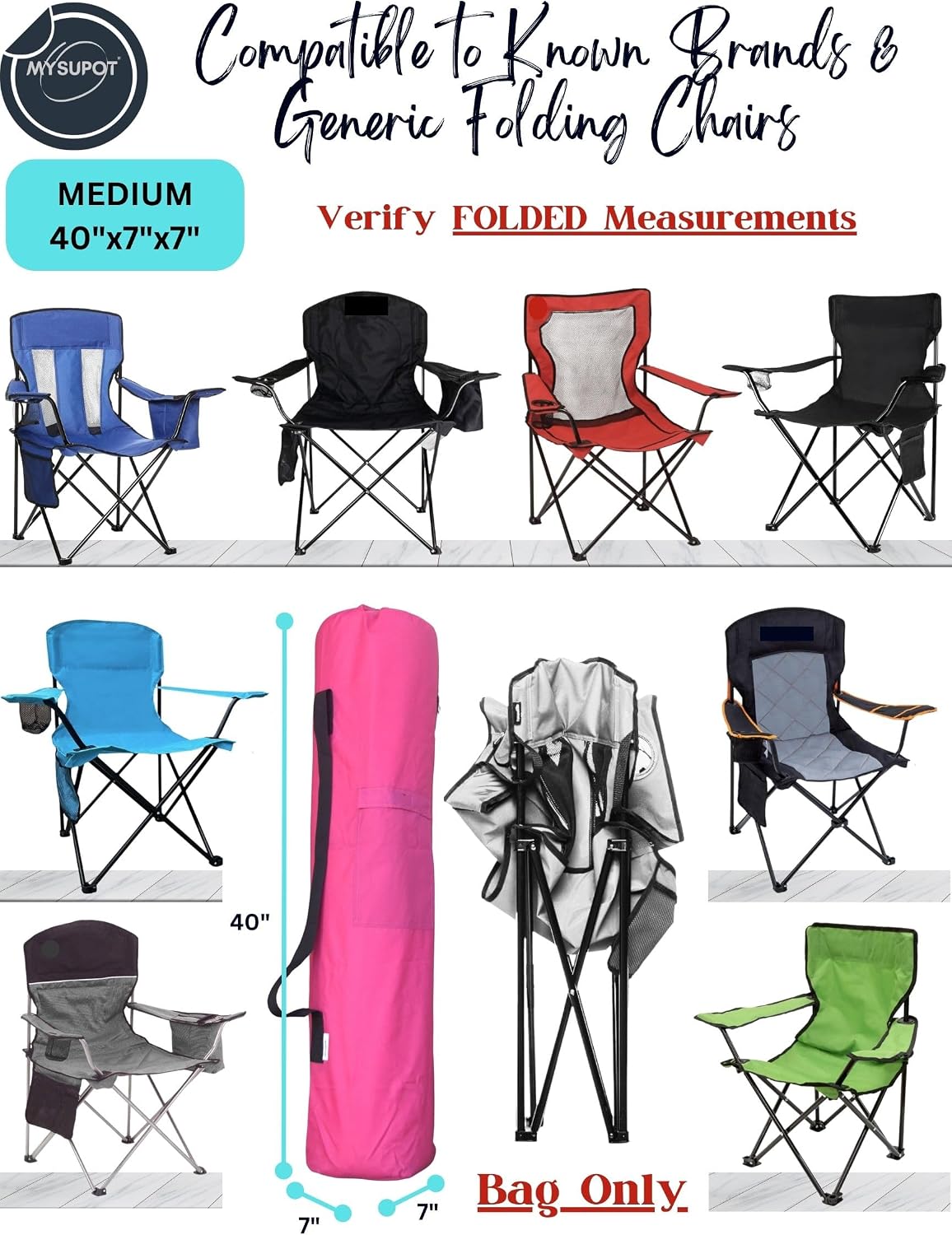 40"x7"x7" (Pink, M) Replacement Bag for Folding Camping Chair, Camp Chairs, Hammock, Yoga Mat, Beach Chair, Umbrella, Tent Bag 420D Oxford Polyester Fabric w/Side Pockets
