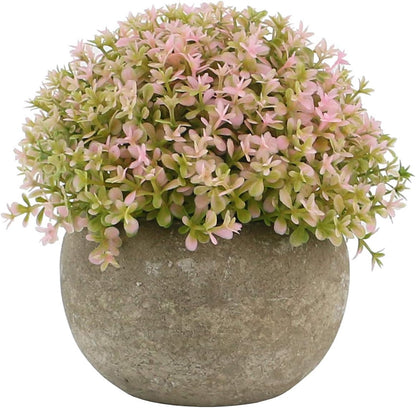 Mini Plastic Faux Plants in Pot/Small Topiary Shrubs Pink
