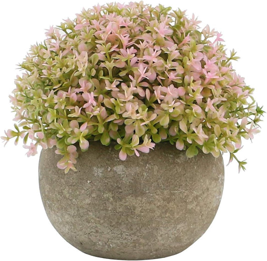 Mini Plastic Faux Plants in Pot/Small Topiary Shrubs Pink