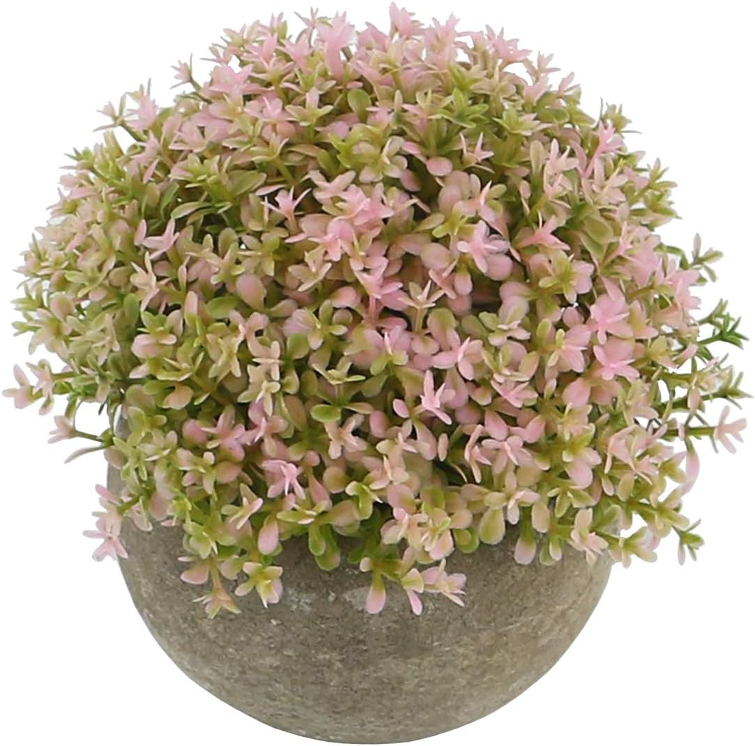 Mini Plastic Faux Plants in Pot/Small Topiary Shrubs Pink