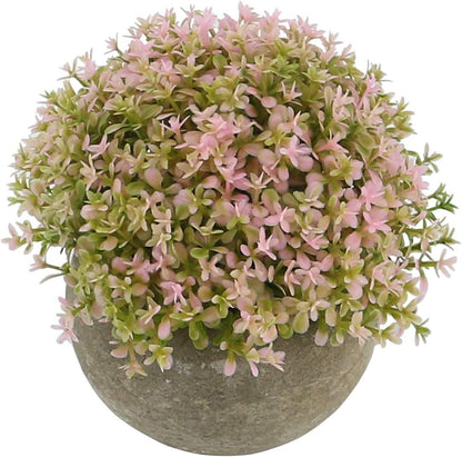 Mini Plastic Faux Plants in Pot/Small Topiary Shrubs Pink