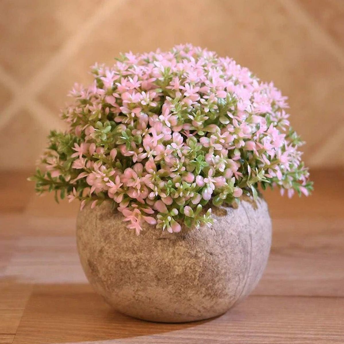 Mini Plastic Faux Plants in Pot/Small Topiary Shrubs Pink
