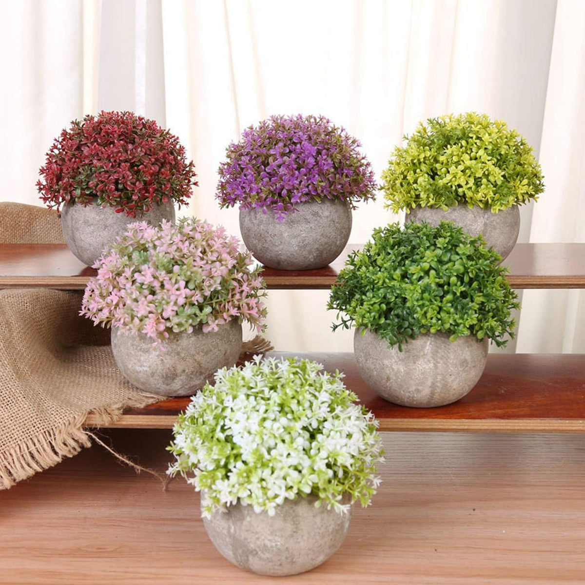 Mini Plastic Faux Plants in Pot/Small Topiary Shrubs Pink