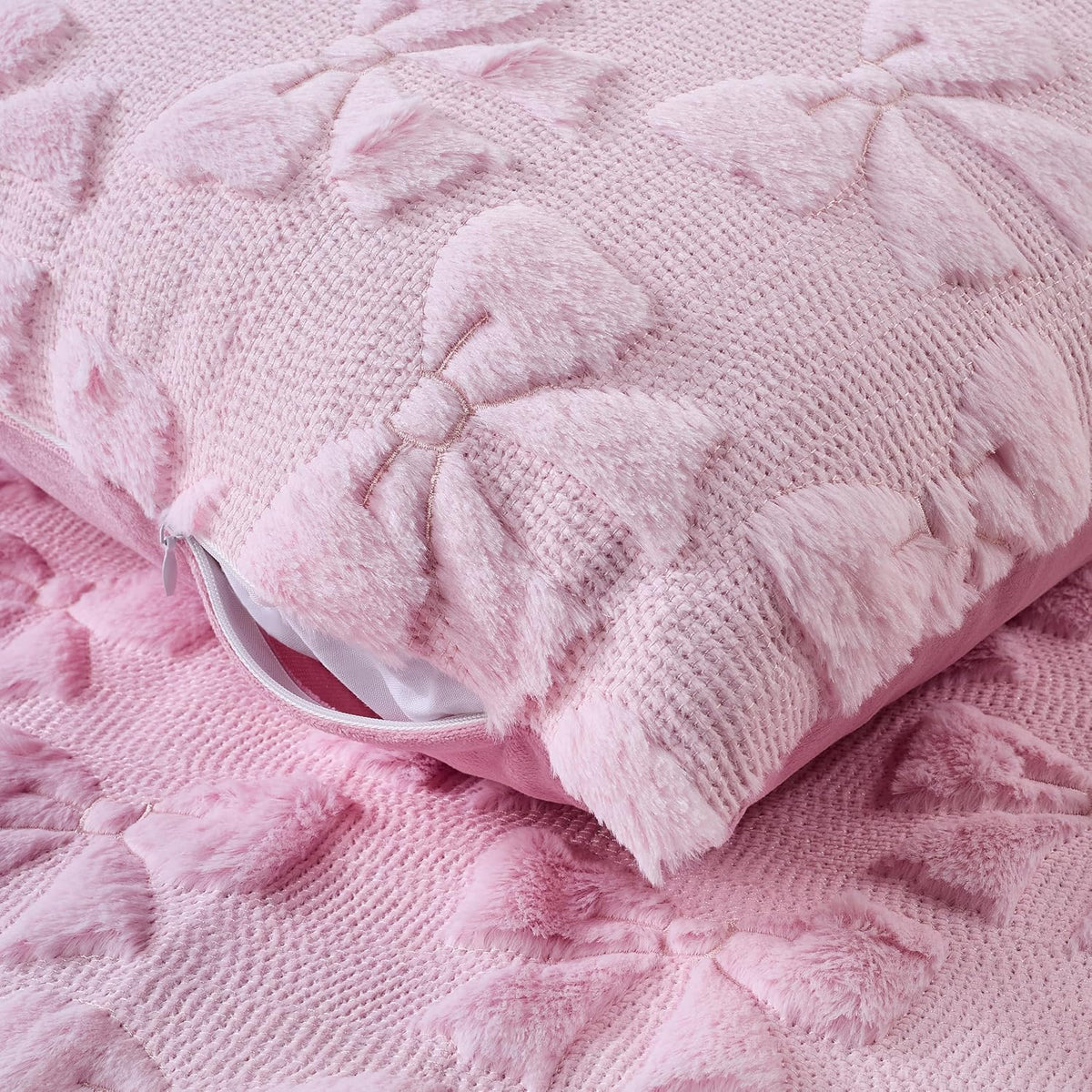 Light Pink Christmas Pillow Covers 18x18 Set of 2 Valentine Coquette Room Decor Faux Fur Bow Soft Aesthetic Plush Preppy Fluffy Decorative Throw Cushion Case for Sofa Couch Bed Chair Living Room