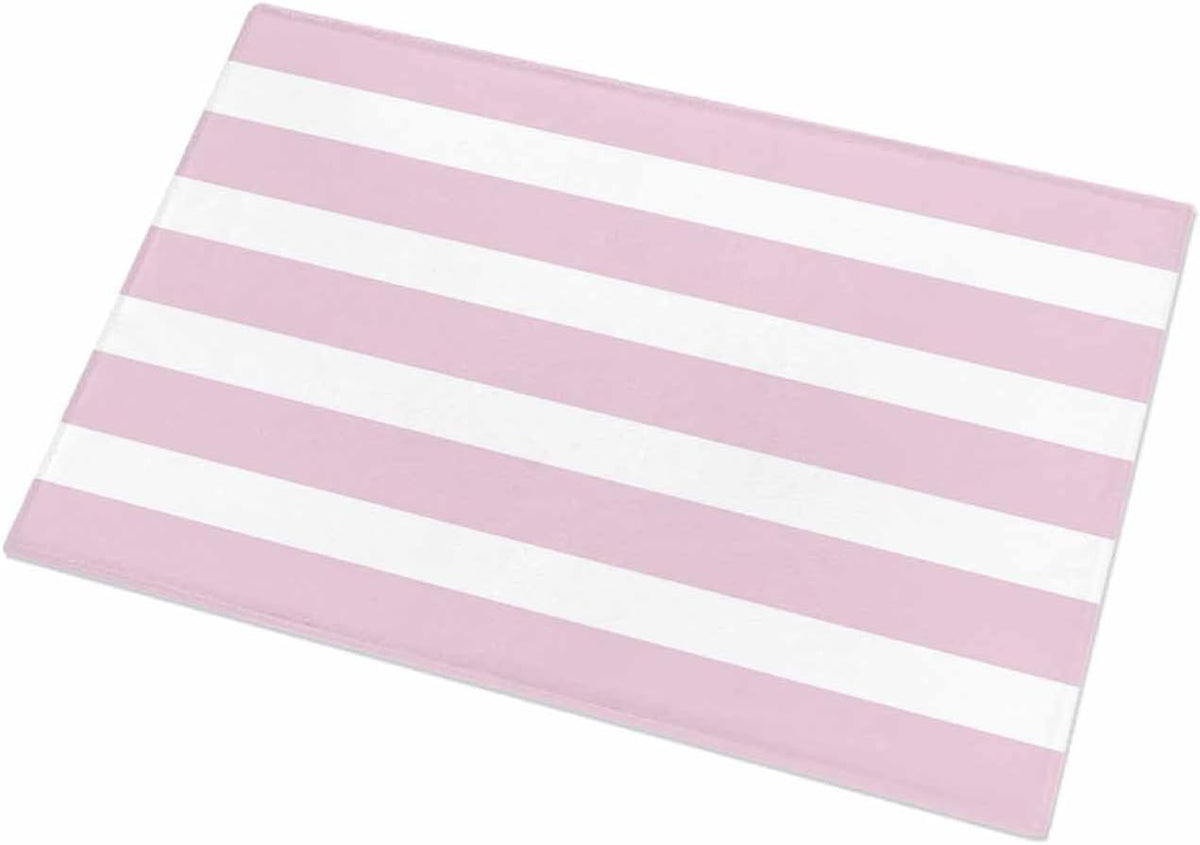Bathroom Rug Bath Mat,Modern Striped Lines Absorbent Non Slip Soft Microfiber Shaggy Plush Bath Rugs for Shower,Pink and White 16"x24"