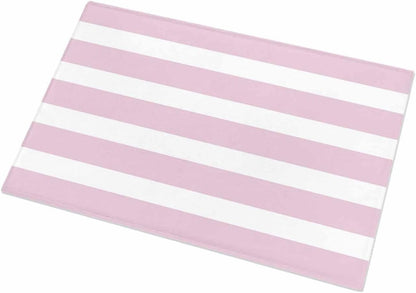 Bathroom Rug Bath Mat,Modern Striped Lines Absorbent Non Slip Soft Microfiber Shaggy Plush Bath Rugs for Shower,Pink and White 16"x24"