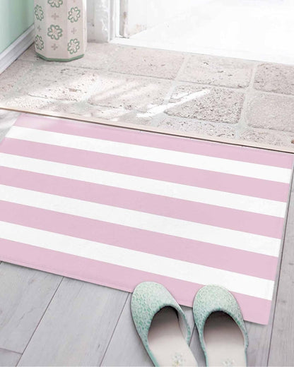 Bathroom Rug Bath Mat,Modern Striped Lines Absorbent Non Slip Soft Microfiber Shaggy Plush Bath Rugs for Shower,Pink and White 16"x24"