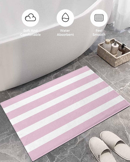 Bathroom Rug Bath Mat,Modern Striped Lines Absorbent Non Slip Soft Microfiber Shaggy Plush Bath Rugs for Shower,Pink and White 16"x24"