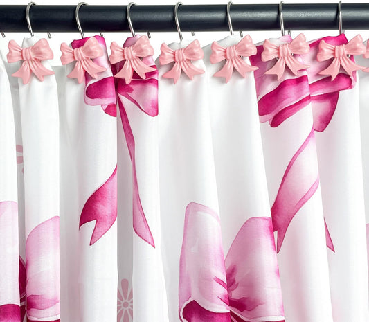 Cute Bow Knot Shower Curtain Hooks Rings, Modern Home Decorativ Rust Resistant Hangers, 12PCS Shower Hooks for Bathroom Shower Rod, Bedroom, Living Room (Bow Pink)