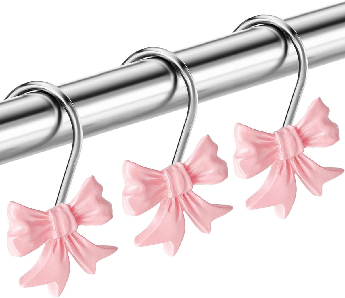 Cute Bow Knot Shower Curtain Hooks Rings, Modern Home Decorativ Rust Resistant Hangers, 12PCS Shower Hooks for Bathroom Shower Rod, Bedroom, Living Room (Bow Pink)