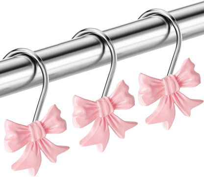 Cute Bow Knot Shower Curtain Hooks Rings, Modern Home Decorativ Rust Resistant Hangers, 12PCS Shower Hooks for Bathroom Shower Rod, Bedroom, Living Room (Bow Pink)