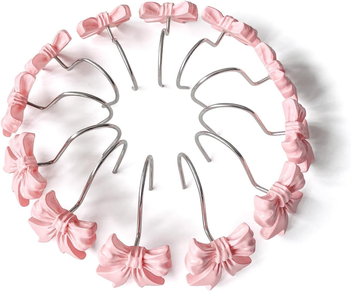 Cute Bow Knot Shower Curtain Hooks Rings, Modern Home Decorativ Rust Resistant Hangers, 12PCS Shower Hooks for Bathroom Shower Rod, Bedroom, Living Room (Bow Pink)
