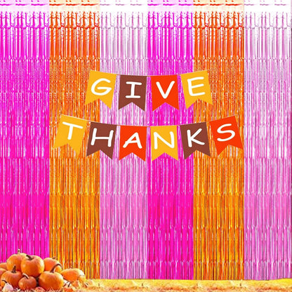 Pink Orange Party Decorations Foil Fringe Backdrop Curtain, 3 Pack