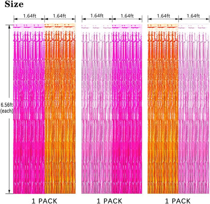 Pink Orange Party Decorations Foil Fringe Backdrop Curtain, 3 Pack