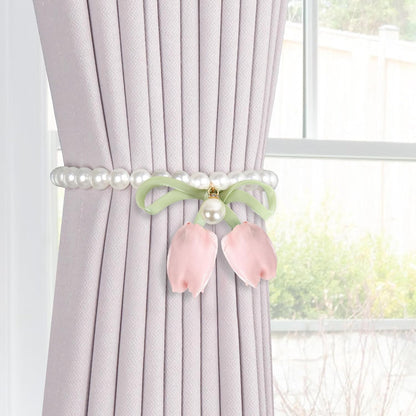 2 Pack Magnetic Curtain Tiebacks, Pearl Curtain Holdbacks, Pink