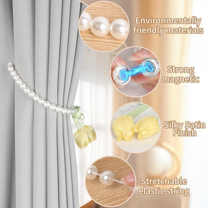 2 Pack Magnetic Curtain Tiebacks, Pearl Curtain Holdbacks, Pink