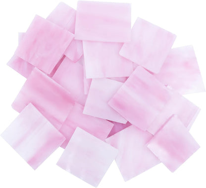 Stained Glass, Stain Mosaic Tiles, Broken Glass Pieces,4x5cm Square Mosaic Tile Shapes for Crafts,Fusing, DIY Resin Art, Vase Filler Mosaic Projects Aquarium Decor,410g/14.5oz (Pink)