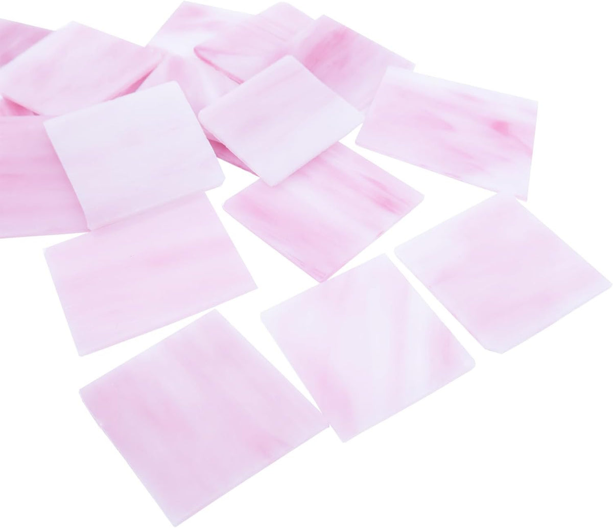 Stained Glass, Stain Mosaic Tiles, Broken Glass Pieces,4x5cm Square Mosaic Tile Shapes for Crafts,Fusing, DIY Resin Art, Vase Filler Mosaic Projects Aquarium Decor,410g/14.5oz (Pink)