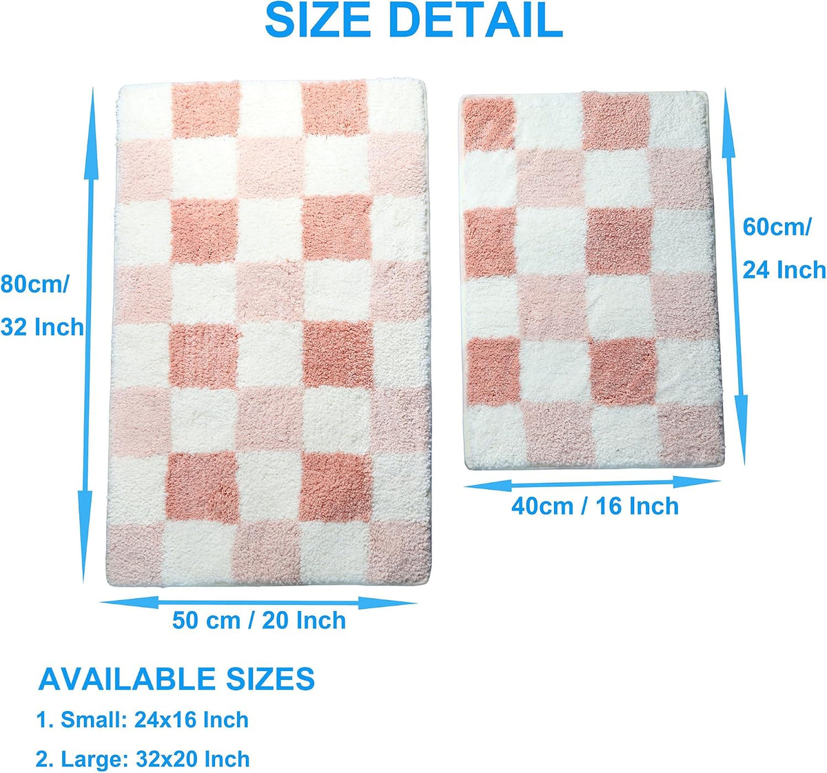 Pink Checkerboard Bath Mat, Soft Microfiber Bathroom Rug, Non-Slip TPR Backing, Absorbent Machine Washable Bath Rug for Shower Tub Sink Bedroom Kitchen Indoor Home Decor, 24x16 Inch