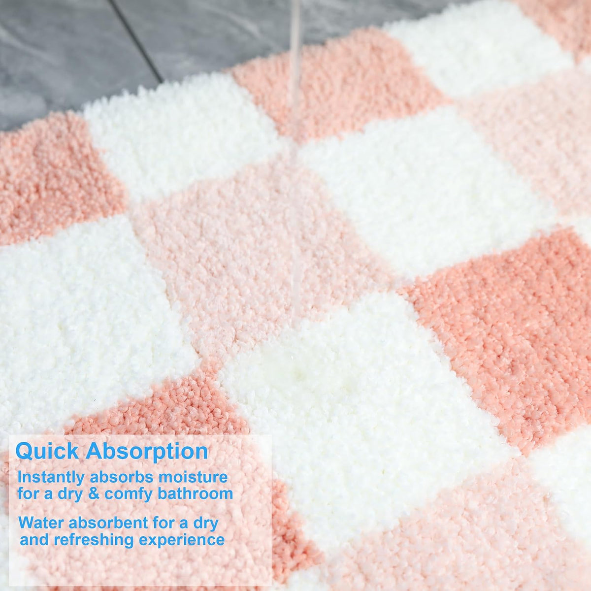 Pink Checkerboard Bath Mat, Soft Microfiber Bathroom Rug, Non-Slip TPR Backing, Absorbent Machine Washable Bath Rug for Shower Tub Sink Bedroom Kitchen Indoor Home Decor, 24x16 Inch