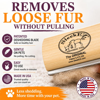 SleekEZ Dog Brush for Shedding | Patented Deshedding Dog Brush | Pet Hair Remover for Short, Medium & Long Coats | Made in USA | 5 Inch