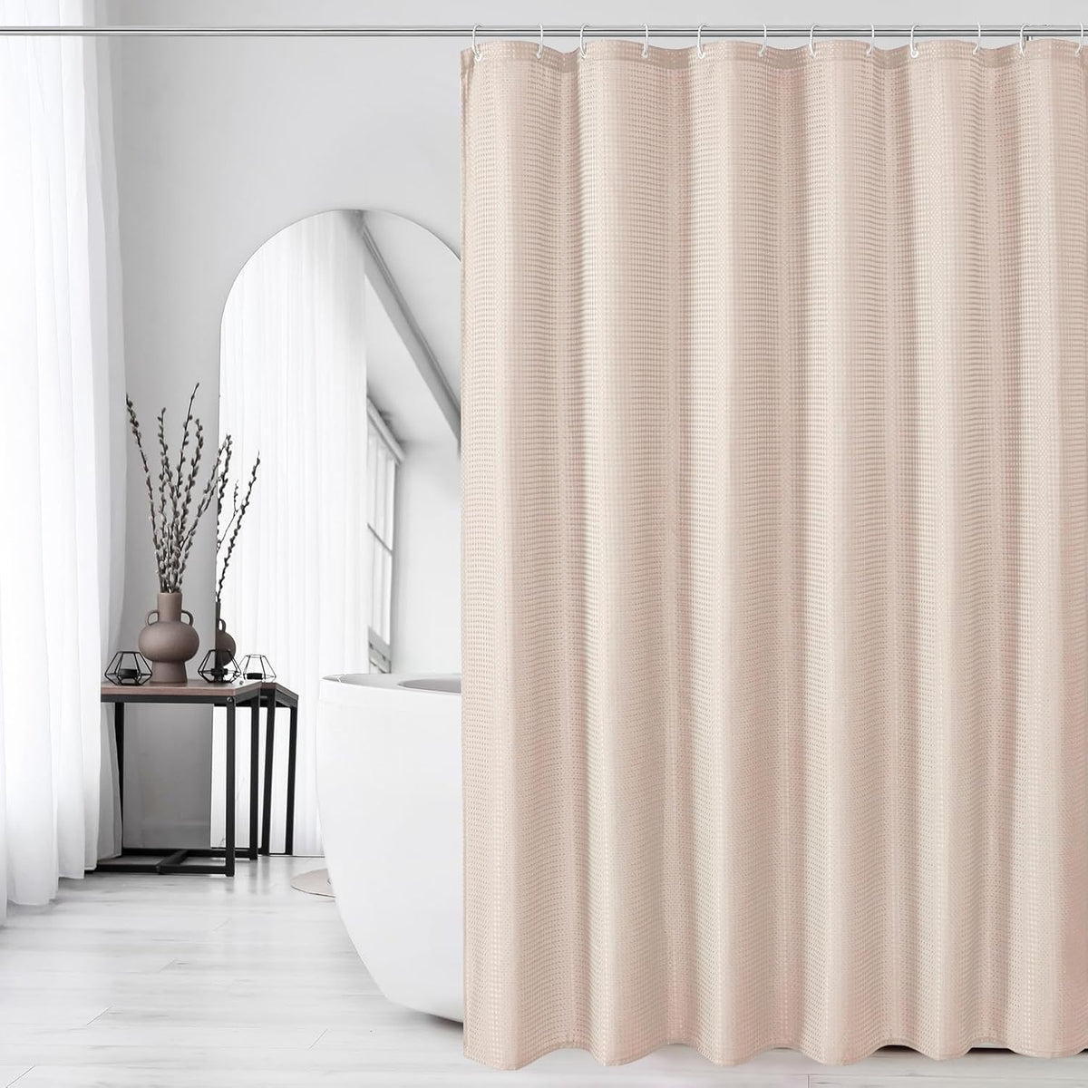 Blush Pink Cloth-Textured Shower Curtain, Hotel Style, 72 X 72